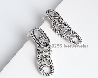 925 Sterling Silver Mariner Chain Earrings/ Silver Dangle Chain Earrings