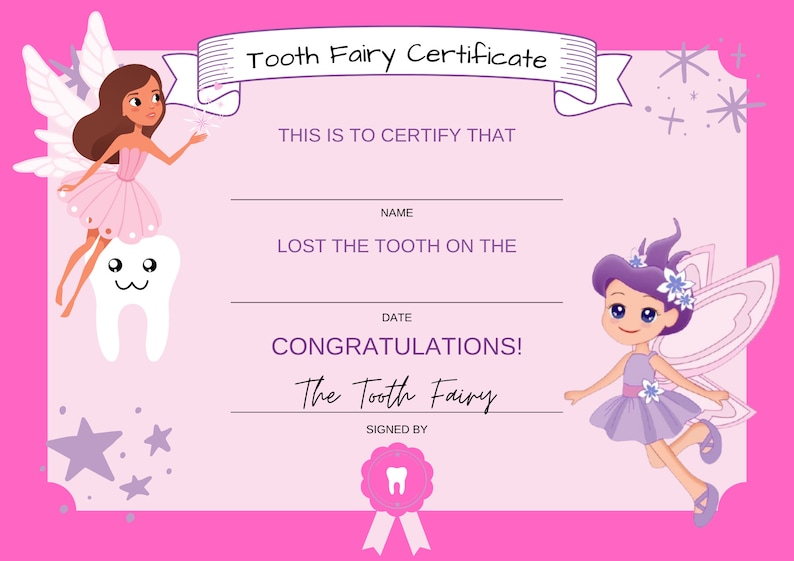 2 Tooth Fairy Printable Certificates for Boys and Girls - Etsy