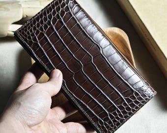 Personalized Alligator Leather Long Wallet ,Christmas gift, Valentine's gifts/ gifts for her/him