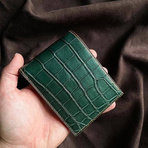 Leather Alligator Men Bifold Wallet/ Gifts for him/ Birthday gifts for men/women