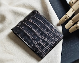 Personalized Alligator Leather Bifold Wallet: Engraved Money Clip