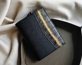 Personalized Alligator Leather Card Holder Wallet - Black