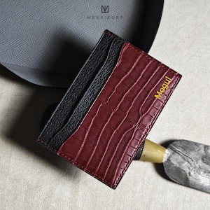 Cartera con tarjetero de cocodrilo personalizada, cartera para mujer/hombre, cartera de cuero, regalo para ella/él, regalo para novia