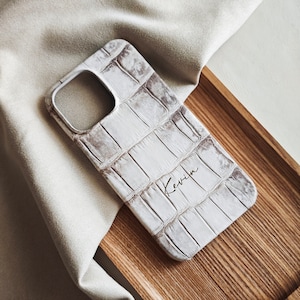 Custodia per iPhone serie 11, 12, 13, 14 in pelle di alligatore Himalaya /Regali per lui/Regali di compleanno per uomo/donna