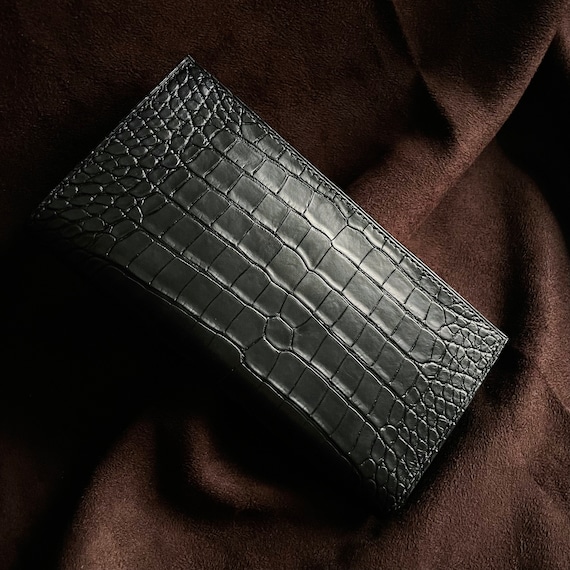 Cartera larga de piel de cocodrilo personalizada, cartera para