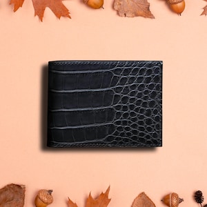 Regalos para el día del padre Cartera de piel de cocodrilo plegable, Cartera grabada, Cartera de cuero, Regalos para papá, Regalos para él, Regalos de cumpleaños
