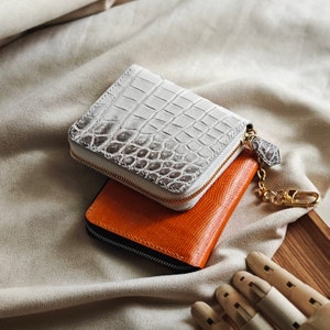Cartera de piel de cocodrilo con cremallera/Regalos para ella/regalos para mujeres/regalos de cumpleaños para hombres/mujeres/regalo para el Día de la Mujer