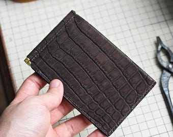 Personalized Nubuck Alligator Leather Money Clip Wallet