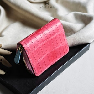 Cartera de piel de cocodrilo con cremallera/Regalos para ella/regalos para mujeres/regalos de cumpleaños para hombres/mujeres/regalo para el Día de la Mujer
