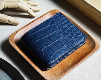 Personalized Alligator Leather bifold Wallet, Engraved Bifold Wallet, Gift for Him
