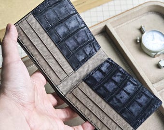Personalized Alligator Leather bifold Wallet, Engraved Bifold Wallet, Gift for Him