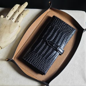 Cartera larga de piel de cocodrilo personalizada, cartera para mujer/hombre, cartera de cuero, regalo para ella/él, regalo para novia.