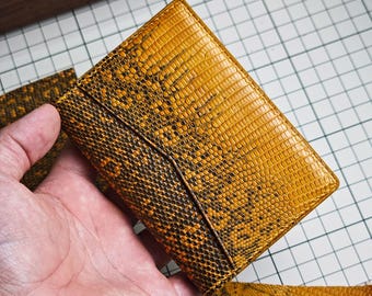 Personalized Lizard Leather Card Holder: Engraved Wallet, Yellow christmas gifts, birthday gifts, gifts for parents