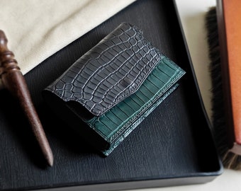 Leather Alligator Card Holder women Wallet/ Gifts for him/Gifts for her/ Birthday gifts for men/women