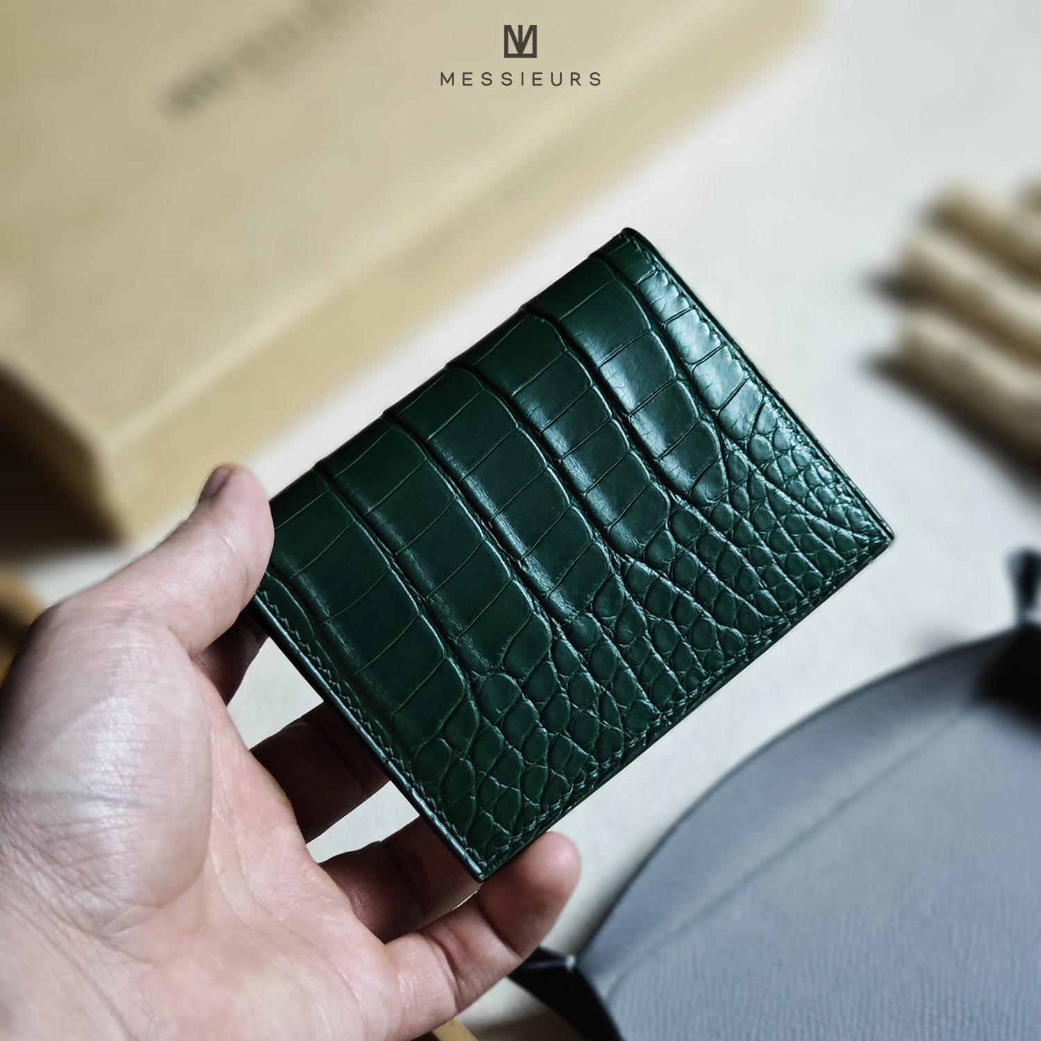 Personalized Alligator Leather Card Holder Wallet - Green christmas gifts, birthday gifts, gifts for parents