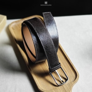 Men&#39;s Lizard leather belt, Handmade leather belt, Classic belt for men, personalized belt for men / gift for men / Birthday gifts