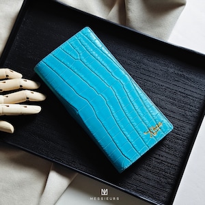 Cartera larga de piel de cocodrilo personalizada, cartera para mujer/hombre, cartera de cuero, regalo para ella/él, regalo para novia.