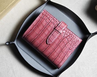 Personalized Pink Alligator Leather Bifold Wallet: Engraved Women's Gift