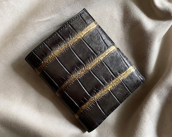 Personalized Alligator Leather Bifold Wallet: Engraved Gift
