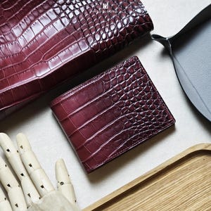 Cartera plegable de piel de cocodrilo para hombre/Regalos para él/Regalos de cumpleaños para hombres/mujeres/Cartera grabada
