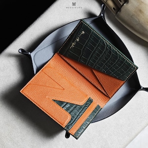 Cartera con tarjetero de cocodrilo personalizada, cartera para mujer/hombre, cartera de cuero, regalo para ella/él, regalo para novia