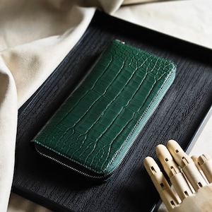 Cartera de piel de cocodrilo con cremallera/Regalos para ella/regalos para mujeres/regalos de cumpleaños para hombres/mujeres/regalo para el Día de la Mujer