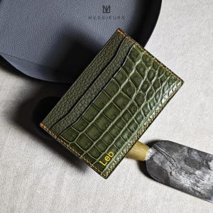 Cartera con tarjetero de cocodrilo personalizada, cartera para mujer/hombre, cartera de cuero, regalo para ella/él, regalo para novia