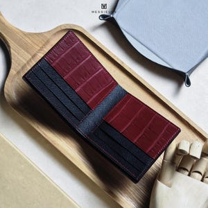 Cartera de piel de cocodrilo, cartera grabada, regalos para papá, regalos para él, regalos de cumpleaños, regalos para ocasiones especiales