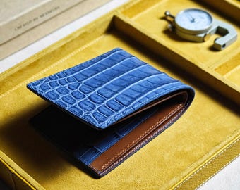 Personalized Alligator Leather bifold Wallet, Engraved Bifold Wallet, Gift for Him