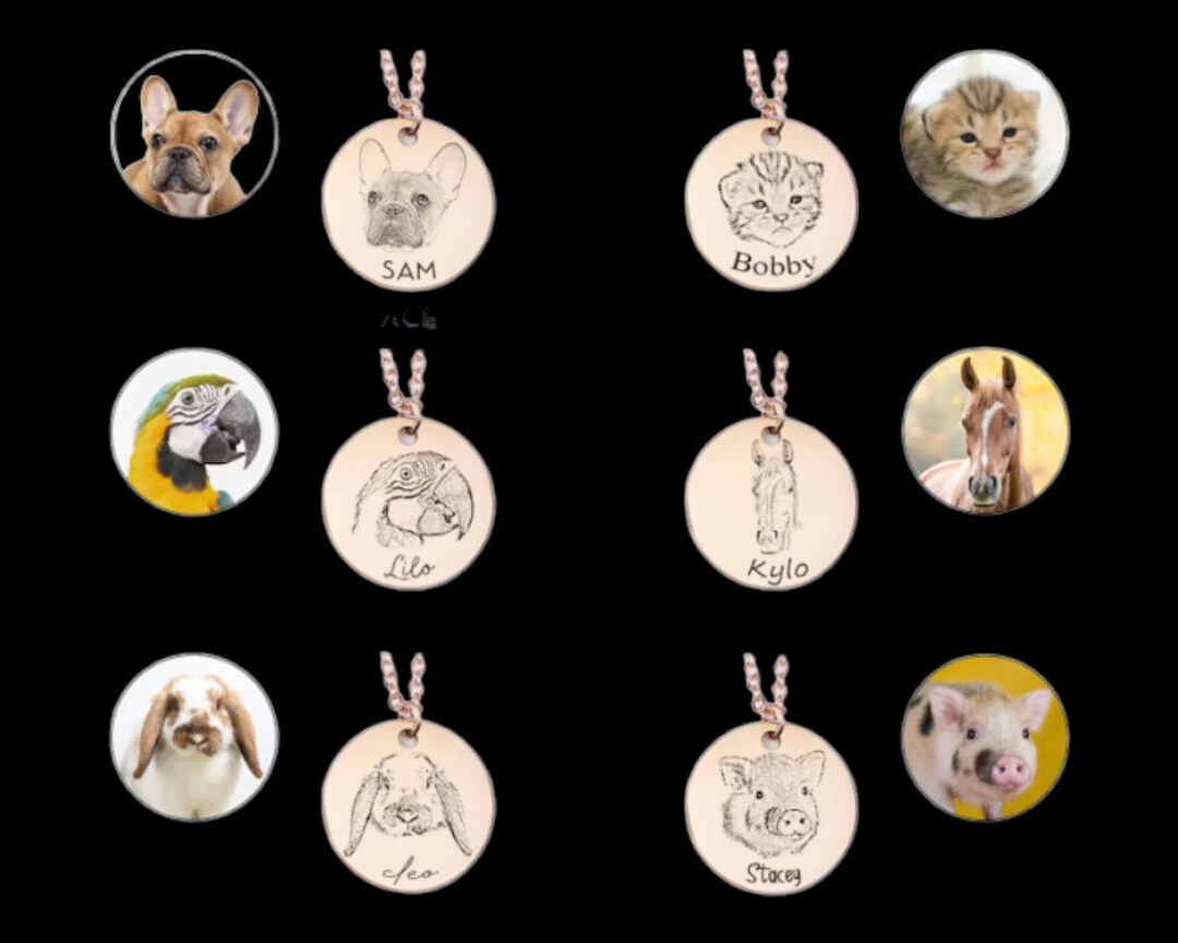 Custom Pet Portrait Necklace Dog Memorial Gift for Women Etsy
