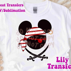 Disney Pirates Image Transfers, Disney Iron on Heat Transfers, Disney Sublimation Transfers, Mickey Iron On