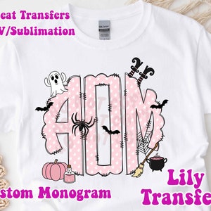 Custom Pink Halloween Monogram Image Transfer, Custom Monogram Sublimation and HTV Transfers, Halloween Monogram