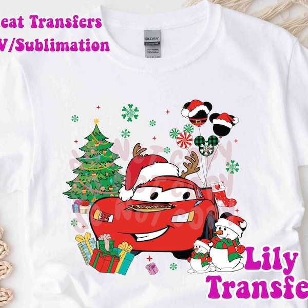 Transferts d'image de voitures de Noël, Noël fer sur transferts thermiques, Noël sublimation transferts, fer Mickey sur impression