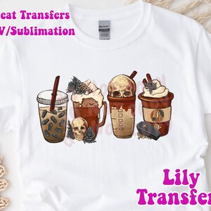 Halloween Skeleton Latte Image Transfers, Halloween Skeleton Iron on Heat Transfers, Halloween Sublimation Transfers,
