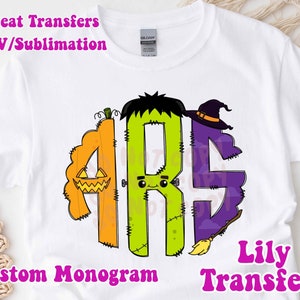 Custom Halloween Monogram Image Transfer, Custom Monogram Sublimation and HTV Transfers, Halloween Monogram