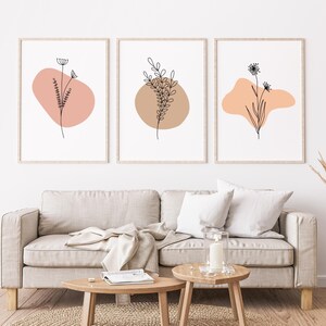 Abstract Floral Line Art Prints, Set of 3, Boho Home Decor (Digital Download)