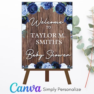 Baby Shower Welcome Sign | Blue Floral Shower | Digital Sign
