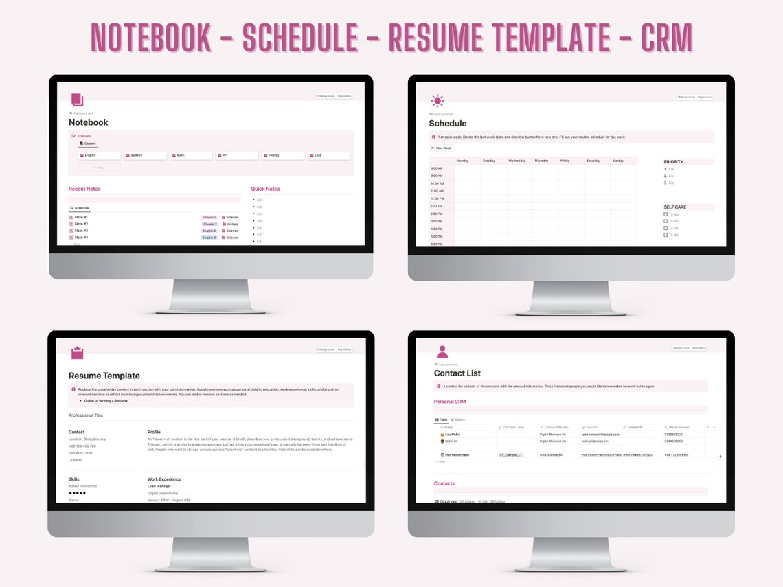 Student Notion Template Notion Template 2023-2024 Notion Planner Pink ...