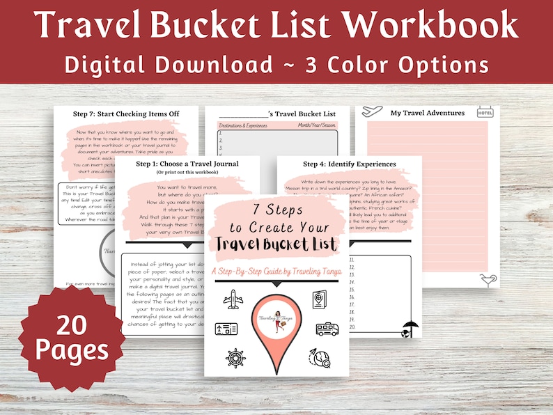 Travel Bucket List Workbook Digital Download Printable Receive All 3 Color Options Gift for Travelers Travel Planning image 1