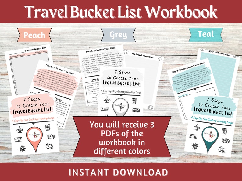 Travel Bucket List Workbook Digital Download Printable Receive All 3 Color Options Gift for Travelers Travel Planning image 3