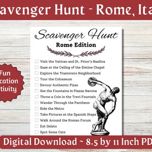 Scavenger Hunt for Rome, Italy - Family Vacation Activity - Gift for Traveler - Travel Game - Vacation Printable - Digital Download