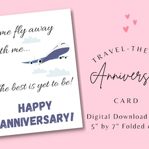 Tarjeta de aniversario con temática de viaje - Tarjeta 5 por 7 - Se adapta al sobre A7 - Tarjeta para él o ella - Descarga digital - Tarjeta imprimible