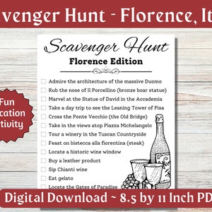 Scavenger Hunt for Florence, Italy - Family Vacation Activity - Italy Vacation - Travel Game - Vacation Printable - Digital Download