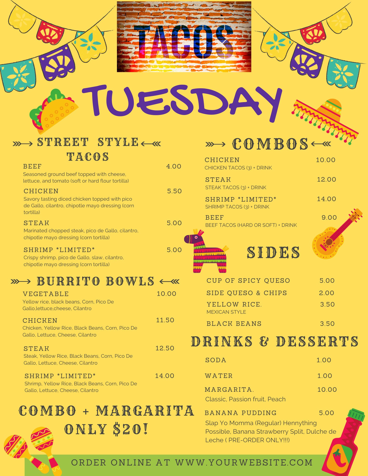 Fully Editable Taco Tuesday Menu, Taco Tuesday Promo Flyer, Restaurant