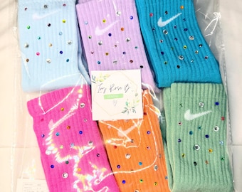 Benutzerdefinierte Bling Nike Socken | Kids Crew Socken mit Strasssteinen (6 PK)