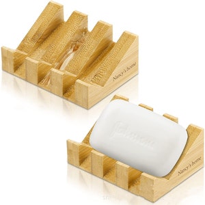 2 Pcs Personalized Natural Bamboo Self Draining Soap Dish Waterfall Design Soap Dish Handmade Made In USA