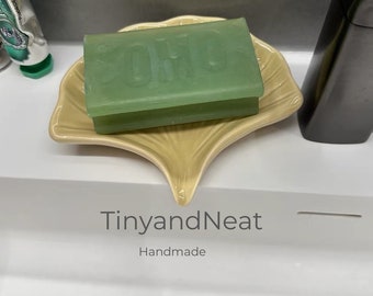 カスタム イチョウ葉 自動排水 セラミック ソープディッシュ スポンジホルダー ソープセーバー