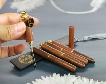 2 Pcs Initials Ear Pick -Portable Ear Cleaner Designed forTravel Reusable Metal Ear Pick with Case vintage Rosewood Handmade Keychain