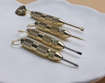 Personalized Portable 4 Pcs 4-in-1 Mini Hidden Spoon Ear Pick-Reusable Teeth Pick with Case -multi-purpose screwdriver set Phillips-Slotted