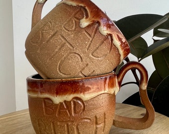 Ceramic Carved Mantra "Bad B*tch" Mug - Handmade Pottery